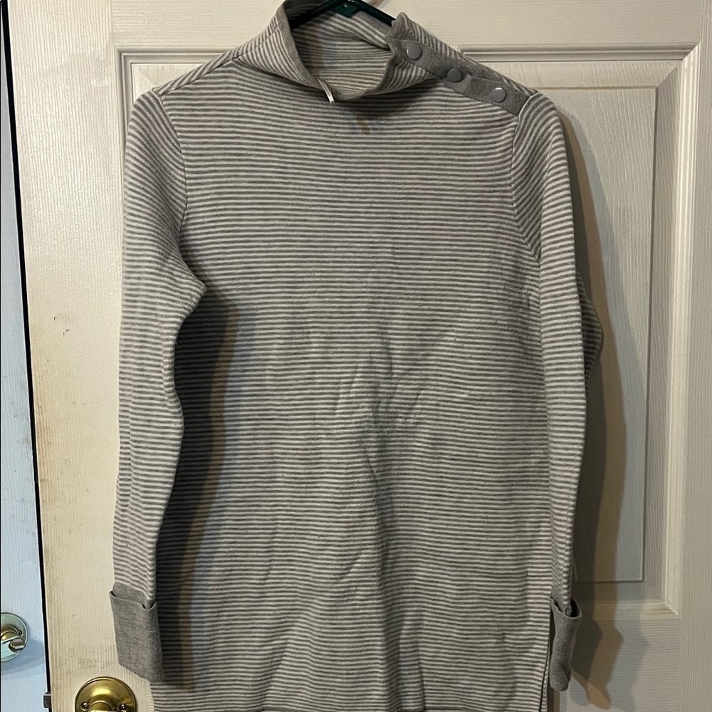Sigrid Olsen Gray Striped Turtleneck Sweater